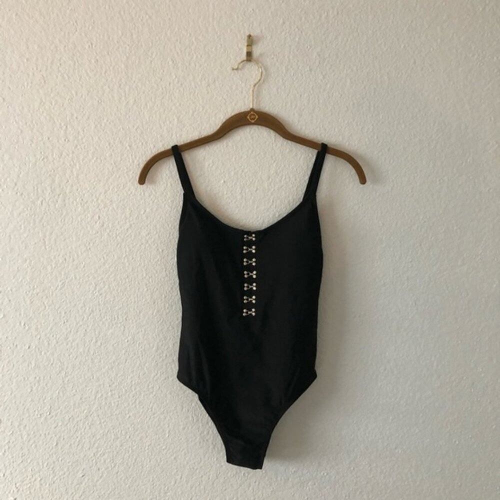 Xhiliration Black One Piece Silver Hardware NWOT